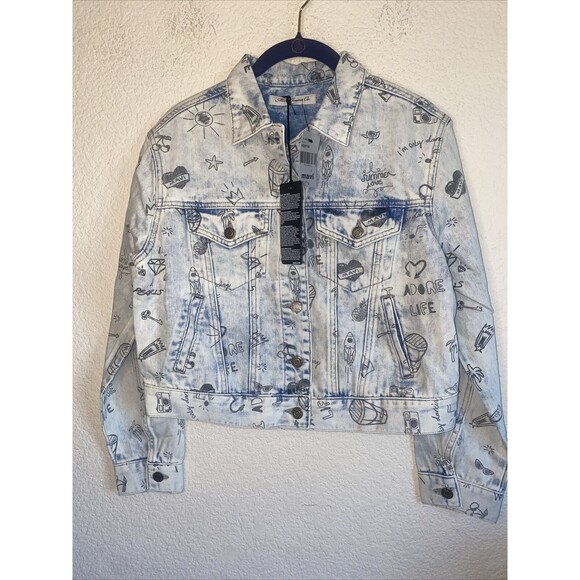 new Mavi jean jacket Art comic retro disco S Y2k 90s 80s charm city fun - Picture 1 of 10